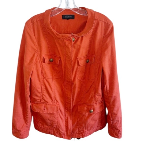 Talbots Jacket Zip Front Ruffle Sleeve Peter Pan Collar Sz 12 Cotton Orange - Picture 12 of 12